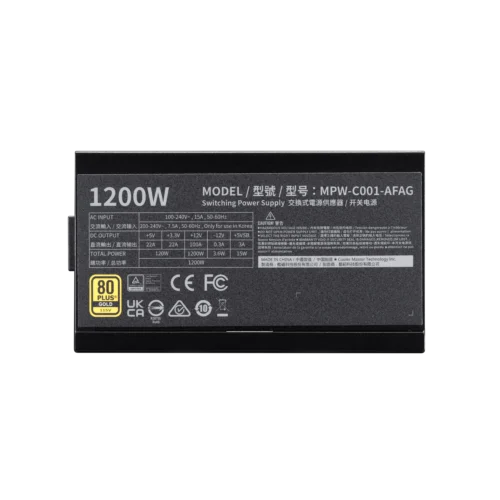 Fuente Cooler Master 1200W Elite Japanese Caps 80 Plus Gold Full Modular